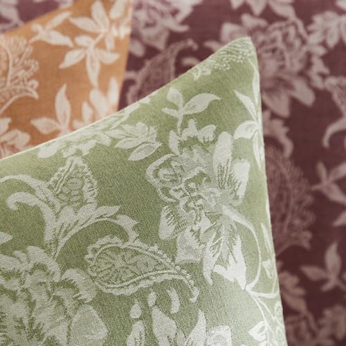 Floral Jacquard Throw Pillow Covers Set of 2, Background/Green 24x24 Inch, Farmhouse Decorative Cotton Sage Green Cushion Covers for Sofa Bed Living Room Home Decor - color: Background/Green, size: 24" x 24" (Pack of 2)