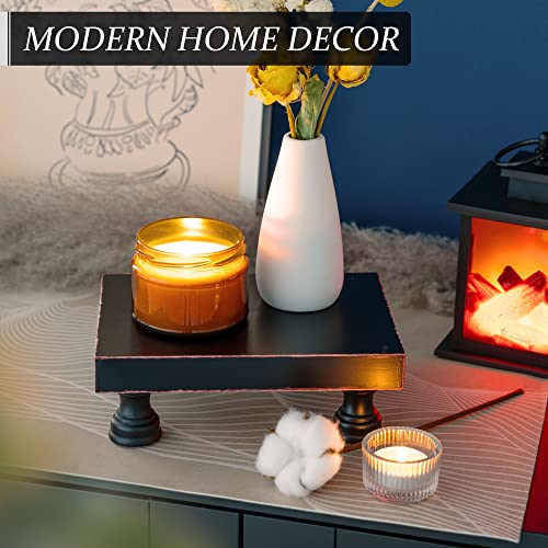 EOSAHR Modern Pedestal Stand for Kitchen Decor : Decorative Wood Riser for Display and Farmhouse Soap Dispenser Tray and Sponge Holder - Retro Countertop Organizer for Counter and Sink (Black) - color: Black - Paulownia Wood