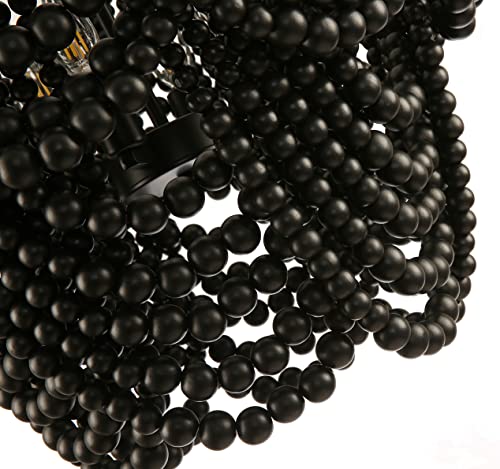 Boho Chandelier, Black Wood Beaded Chandelier Bohemia Light Fixture, Rustic Farmhouse Ceiling Light Fixture for Dinning Room Bedroom Living Room, 25.5 inch OD - color: Black 25.5"