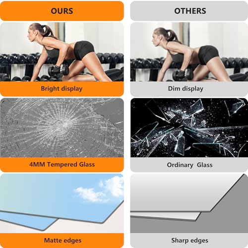 TRAHOME Home Gym Mirror for Wall,50x25x2PCS Full Length,Glass Frameless Body Large Mirror for Home Gym,Workout,Bedroom,Garage(Black) - color: Matte Black, size: 50"L x 25"W x 2PCS