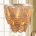 Boho Wood Beaded Chandelier Light Fixture，Large 25.5 inch Bohemia Bead Chandelier Rustic Farmhouse Ceiling Light Fixture for Dinning Room Bedroom Living Room (Oak) - color: Oak 25.5"