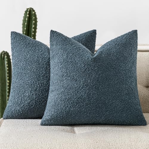 Pack of 2 18x18 Inch Decorative Boucle Throw Pillow Covers Textured Square Pillowcaes Accent Solid Cozy Soft Cushion Covers Home Decor for Sofa Couch Living Room Home Decor,Dark Blue - color: Dark Blue, size: 18" x 18" (Pack of 2)