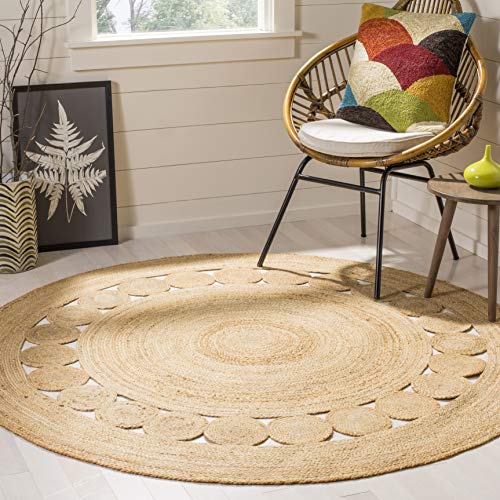 SAFAVIEH Area Rug 6' Round - Natural Fiber Collection - Natural Brown, Handmade Jute, Boho Farmhouse Braided Design (NF364A) - color: Natural, size: 6' (Round)
