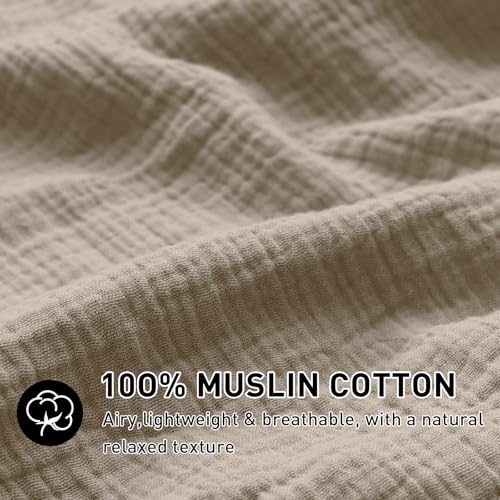 EMME Muslin Cotton Duvet Cover Set Khaki Queen Size Linen Like Soft Breathable Lightweight Summer Comforter Cover Set with Zipper Closure (Khaki, Queen, 90"x90") - color: 09 - Khaki, size: Queen(90"×90")