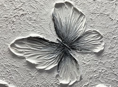Boiee Art,24x36Inch Handmade Oil Painting Butterfly Wall Art Hand Painted Black and White Canvas Paintings Modern Abstract Home Wall Decorative Art - color: White, size: 24"L x 36"W