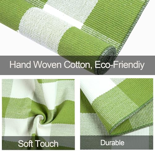 Green and White Front Door Mat 24"x35",Buffalo Plaid Front Porch Rug Cotton Woven Machine Washable Reversible Farmhouse Layered Doormat for Patio,Entryway,Bedroom,Bathroom - color: Green White, size: 2' x 2'11" (Rectangular)