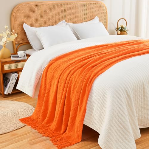 inhand Fall Throw Blanket Burnt Orange Halloween Decor for Couch, Soft Living Room Home Decor Knitted Blanket, Outdoor Lightweight Autumn Blanket, Farmhouse Warm Fall Decoration Indoor, 50"x60" - color: Burnt Orange, size: 50"x60"