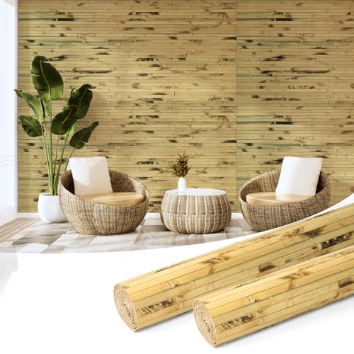 Art3d Natural Bamboo Wall Panel for Interior Wall Decor, Renewable Pole Wrap Wainscoting Paneling for Wall Ceiling Furniture Cabinet Office, 48 x 96 Inch, 2-Pack - Light Burned - color: Light Burned, size: 2-48" x 96"