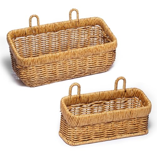 Wall Baskets Set of 2, Hanging Wicker Basket for Bathroom, Kitchen, Pantry, Living Room, 13.78"L× 5.71"W× 6.10"H and 10.83"L × 4.84" W× 4.92"L, Yellow - color: Yellow, size: S+M