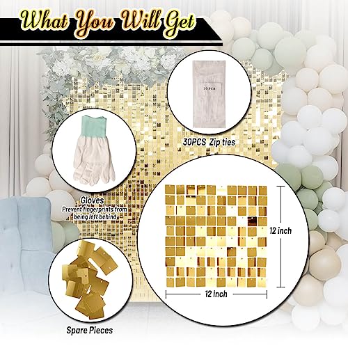Kate Square Light Gold Sequin Wall Panels Shimmer Wall Birthday Party Backdrop Decorations (Pack of 12) - color: Light Gold