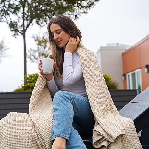 Organic Cotton Throw Blanket for Couch - 100% Organic Cotton, Decorative, Lightweight Throw for Sofa or Bed, Woven Modern Small Blanket for Beach, Picnic (50"x60" - Blue) - color: Blue