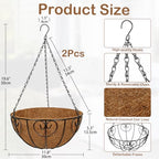 12 inch Metal Hanging Baskets for Plants Outdoor, 2 Pack Metal Wire Hanging Basket Planter with Coco Liner Flower Pots for Indoor Outdoor Garden Porch Patio, Heart-Shaped - size: 12" x 2 Pack, style: Heart