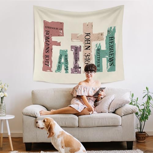 WARDOS Christian Faith Tapestry, Bible Verse Tapestry Wall Hanging, Vintage Christian Religious Scripture Wall Blanket Decor for Home Bedroom Living Room Church Prayer Room, 50x60 Inch - color: flower five