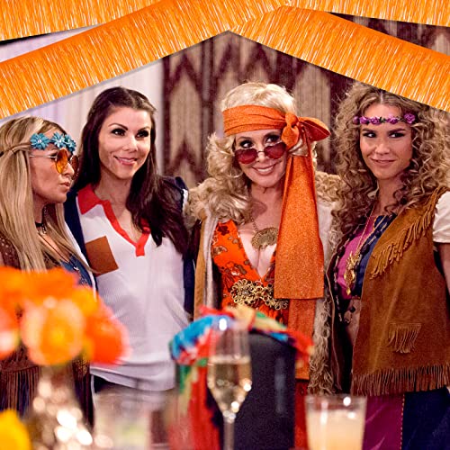 6 Pack 10 Feet Foil Fringe Garland Metallic Tinsel Streamers Banner Wall Hanging Backdrop Banner for Parade Floats, Thanksgiving, Christmas, Birthday, Halloween Party Decorations(Macaron Orange) - color: Macaron Orange