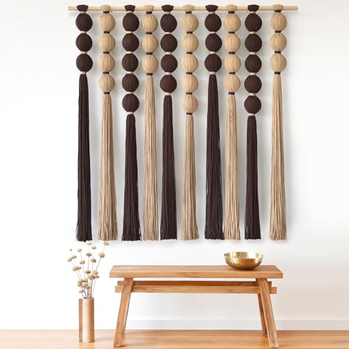 IOWER Macrame Wall Hanging Large Boho Wall Decor Natural Brown Khaki Sphericity Cotton Textile Fiber Yarn Wall Art Handmade For Livingroom Bedroom Wedding Party 39" Wx39 L - color: Brown Khaki