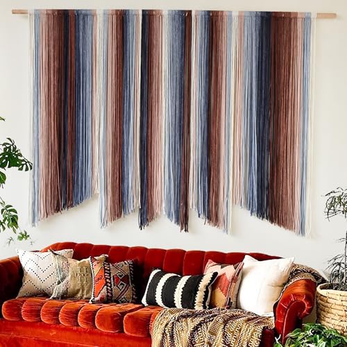 IOWER Macrame Wall Hanging Dip Dye Large Yarn Wall Art for Living Room Bedroom Boho Home Decor Modern 57" W x 35" L - color: Red, brown and white