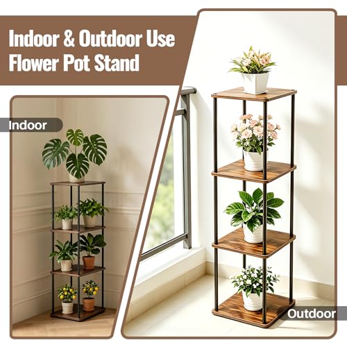 Vigordream Plant Stand Indoor Outdoor Tier Metal Plant Shelf Tall Pedestal Stand Flower Pot Stands Multiple Planter Support Rack for Corner Living Room, Balcony, Garden Patio (Retro Brown, 47.4INCH) - size: 47.4INCH
