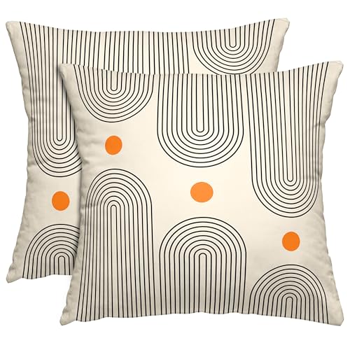 Boho Mid Century Throw Pillow Covers 18x18 Inches Modern Geometric Abstract Art Pillow Case Set of 2 Soft Velvet Couch Pillows Cushion Cover for Bed Sofa Living Room (Black, 18" x 18") - color: Black