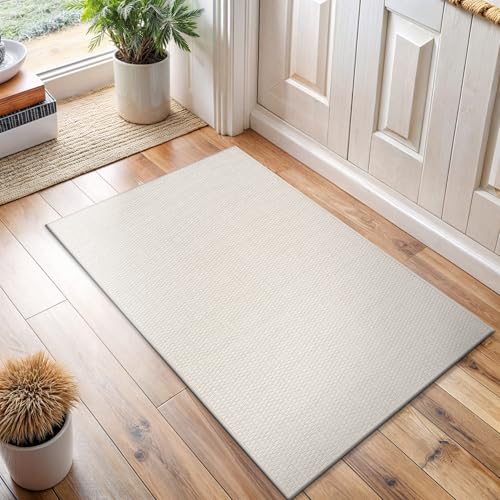 Easy Jute Door Mat 2x3 Indoor Outdoor Natural Rugs Solid Fiber Rug Woven Area Rug Boho Easy Clean Inside Carpet for Living Room Bedroom Dining Room Hallway or Outdoor Patio Porch (2 X 3 Bone) - color: Bone/White, size: 2' x 3' (Rectangular)