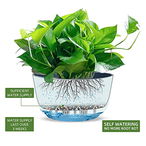 Dexceder 8.75 Inch Self Watering Hanging Planter (2 Pack, Deep Blue) | Thickened Hanging Basket Flower Plant Pot Indoor Outdoor - color: Deep Blue, size: 8.75 inch