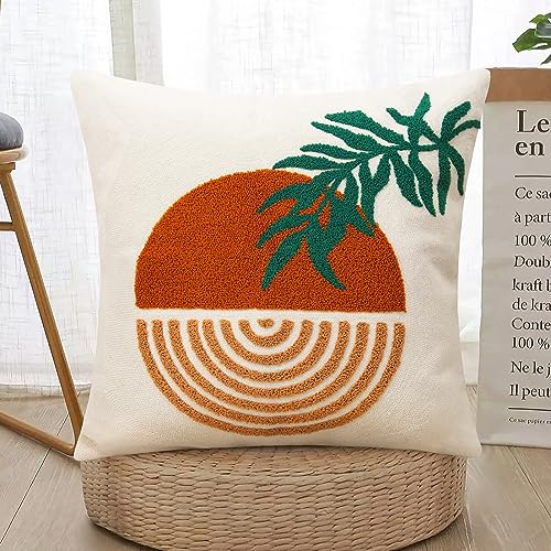 Merrycolor Orange Boho Abstract Throw Pillow Covers 18x18 Tufted Mid Century Modern Throw Pillows Sun Leaf Accent Pillow Covers Textured Boho Pillows Decorative Throw Pillows for Bed Couch Sofa - color: Style D, style: 18 x 18-Inch