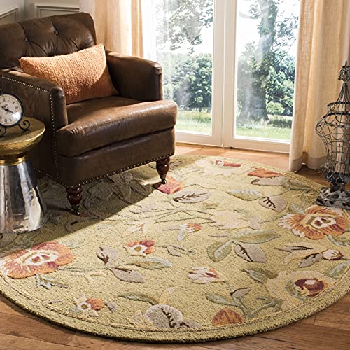 SAFAVIEH Blossom Collection 6' Round Green/Multi BLM785A Handmade Floral Premium Wool Area Rug - size: 6' (Round)