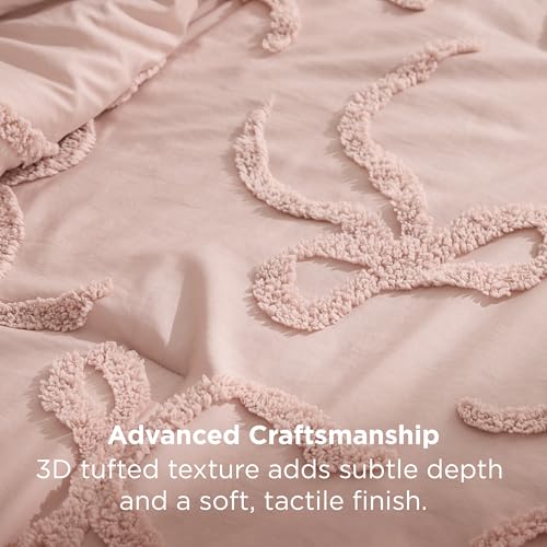 Bedsure Tufted Rose Pink Queen Size Comforter Sets, GentleSoft™ 3 Pieces Bow Cute Bedding Pink Room Decor, Gifts for Girls Teens Women, All Seasons, 1 Bed Comforter, 2 Pillow Shams, 90x90 Inches - color: 04 - Tufted Bow Rose Pink, size: Queen (90" x 90")