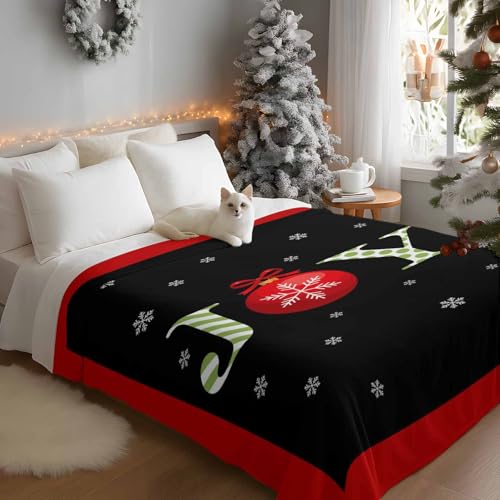 Christmas Throw Blankets, Joy Christmas Balls Soft Fleece Blanket Decorative for Home Sofa Couch Chair Living Bedroom Dorm,40x50 Inches, Snowflake Red Black Stripe - color: Christmas-joy, size: 40x50 Inch