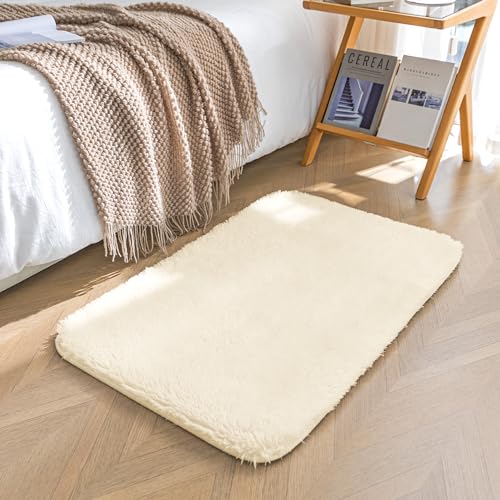 Amazon Basics Fluffy Washable Area Rug, Bedside Shaggy Carpet for Door Entryway, Living Room and Bedroom, 2' W × 3' L, Beige - color: Beige, size: 2' x 3' (Rectangular)