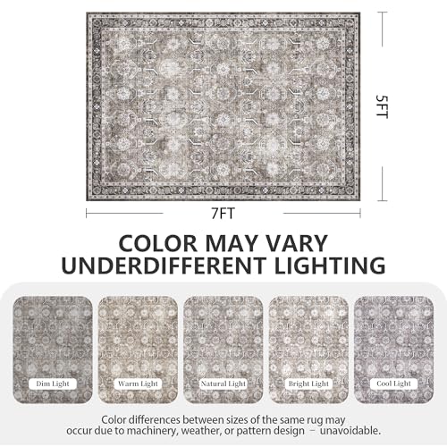 5x7 Area Rugs, Soft Non Slip Low Pile Washable Rug, Boho Modern Rug for Living Room, Bedroom, Dining Room, Brown - color: Brown, size: 5' x 7' (Rectangular)
