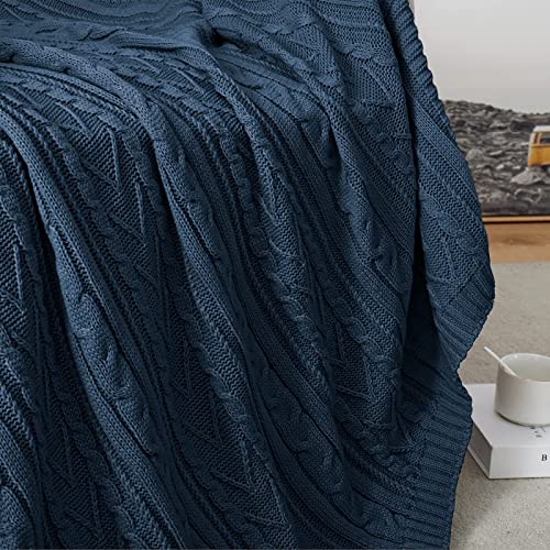 Aormenzy Navy Blue Cable Knit Throw Blanket Queen Size for Bed Couch Sofa, Super Soft Cozy Knitted Blanket 90" x 90" Bed Blankets Full Size - color: Navy Blue, size: 90" x 90", Queen
