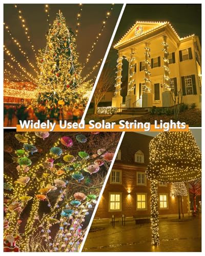Upgrade 2Pack 500LED Solar String Lights Outdoor Waterproof, 180FT Solar Lights Outdoor String with 8 Modes, IP65 Waterproof Twinkle Christmas Light for Outside, Garden Tree Decoration, Warm White - color: Warm White, size: 2PK-500LED