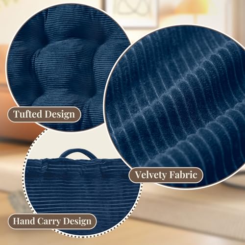 Wellsin Square Floor Pillows for Adults Kids - Meditation Floor Pillow Seating Cushion - Tufted Floor Cushion with Shredded Foam & Velvet Cover, 2 Pack, 20x20 Inch, Dark Blue - color: Navy Blue, size: 2 Pack (20"x20")