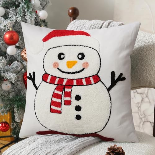 Adabana Snowman Christmas Pillow Covers 18x18 Snowman Decortions Winter Holiday Pillow Cover for Home Sofa Couch Bedroom Decor White - color: Christmas Snowman:white