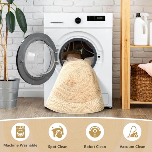 Asrug Imitation Jute Low Pile Round Rug Area Rug Washable Non-Slip Circle Rug Soft Plush Touch Circle Rugs Round for Kitchen Bathroom Living Bedroom Nursery, Carpet 2ft /24 inch/61 cm Brown - color: Brownline, size: 2ft