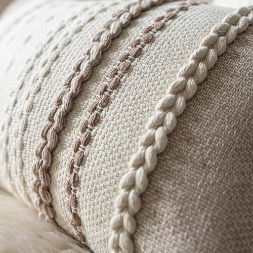 Cethom Boho Throw Pillow Covers 12x20 Inch Set of 2, Khaki Textured Decorative Couch Pillow Cases for Farmhouse Home Decor, Accent Cushion Cover for Sofa, Bed, Living Room, Bedroom - color: Khaki, size: 20" x 12" (Pack of 2)