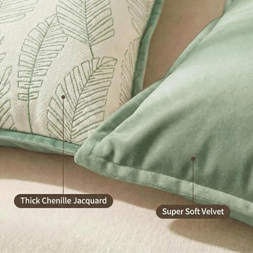 Mantle & Mason Floral Cushion Covers Leaf Pattern Throw Pillow Covers 18x18 Set of 2 William Morris Decorative Pillow Covers for Bed Couch Living Room Chenille Jacquard Accent Home Decor Light Green - color: Leaf Green, size: 18" x 18" (Pack of 2)
