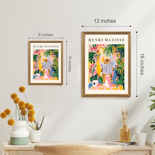 ICHZUMW Funny Tabby Cat Bathroom Wall Art, Framed Colorful Matisse Canvas Print Painting Artwork, Quirky Animal Reading Picture, Girly Pink Dopamine Wall Decor, Restroom Powder Room Bedroom, 8x10in - color: Matisse Reader, size: 10"L x 8"W