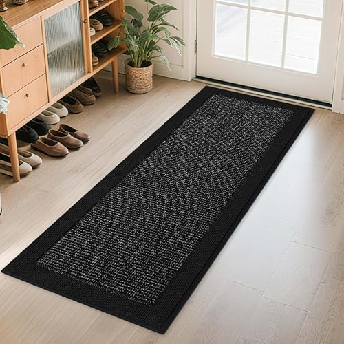 BEQHAUSE Indoor Door Mat 24" x 60", Dirt Trapper Door Mats Non-Slip Entryway Rugs Washable, Trap Dirt Absorbent Welcome Mat, Low Profile Floor Mats for Front Back Door and Entryway, Black - color: Black, size: 24" X 60" (Rectangular)