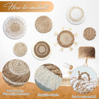 Beeveer 7 Pcs Boho Wall Baskets Decor Hanging Rustic Rattan Wicker Wall Basket for Farmhouse Living Rooms Bedrooms Kitchen Decorations(Classic Style)