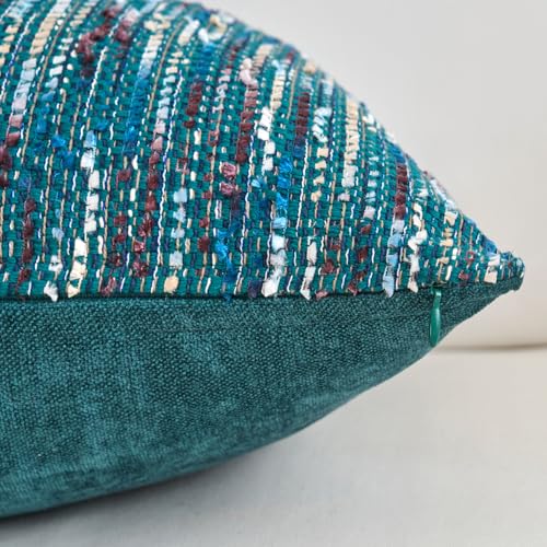 Premium Series Fringe Boho Throw Pillow Cover, Linen Woven Luxury Thick Cushion Case with Tassels for Home Décor, Teal, 18x18 Inch - color: Teal, size: 18" x 18" (Pack of 1)