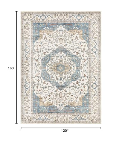 Area Rug for Living Room - 10x14 Soft Washable Oriental Vintage Floral Distressed Large Carpet - Fade Stain Resistant Non Slip Rugs for Bedroom Dining Room Nursery Dorm Office Home Decor - Blue/Beige - color: Blue/Beige, size: 10' x 14' (Rectangular)