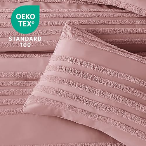 BEDELITE Boho Twin/Twin XL Comforter Set，Dusty Pink Tufted Striped Bed Set 2 Pieces, Soft Vintage Farmhouse Comforter for College, Boho Home Dorm Decor, Fluffy Jacquard Bedding with 1 Pillow Sham - color: Dusty Pink, size: Twin/Twin XL