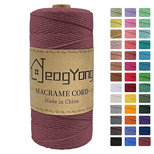 JeogYong Macrame Cord 2mm x 218 Yards, 3-Strand Twisted Natural Cotton Rope, Cotton String Coloured Craft Cord for Plant Hanger Wall Hanging Knitting Crafts, Rust Red Color - color: Rust Red