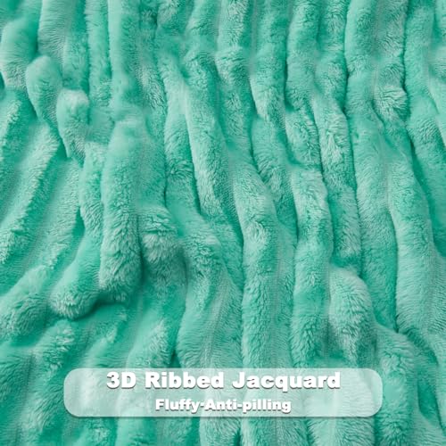 NEWCOSPLAY Super Soft King Blanket Aqua Premium Silky Flannel Fleece 3D Ribbed Jacquard Lightweight Bed Blanket All Season Use (Aqua Ribbed, King(90"x110")) - color: Aqua Ribbed, size: King(90"x110")