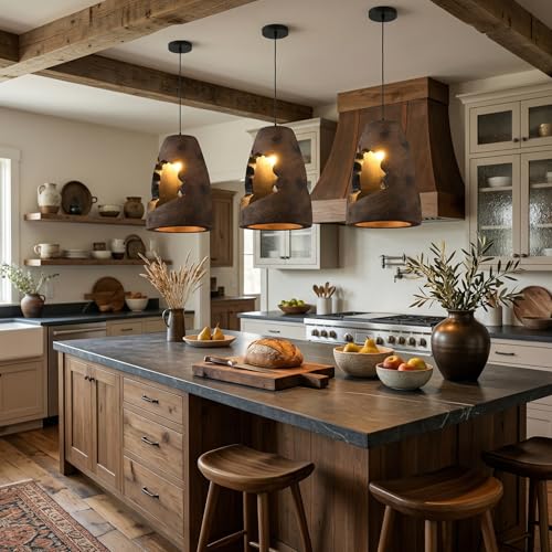 JAYMP Wabi Sabi Pendant Light for Dining Room Kitchen Island Hallway Farmhouse Hanging Lamp E26 Base Retroism Style Wine Bottle Shape Lighting Fixture, 1 Pack (Antique Brown,A Shape, D35×H51cm) - color: Antique Brown,A, size: D35×H51cm