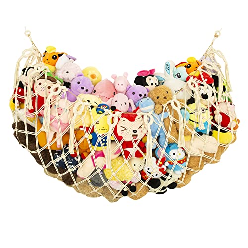 Stuffed Animal Net or Hammock XL for Flat Wall Mounted Handmade Macrame Toy Display Hanging Plush Toy Net for Stuff Animal Storage(Cream) - color: Cream for Wall, size: 60" W