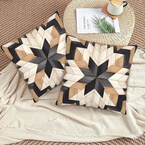 Geometric Wood Native American Throw Pillow Covers 18 X 18 Inch Set of 2 Pillow Cases Decoration Cushion Cover for Sofa Bedroom Living Room Outdoor - color: Geometric Wood Native American
