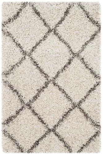 SAFAVIEH Hudson Shag Collection Accent Rug - 2' x 3', Ivory & Grey, Modern Trellis Design, Non-Shedding & Easy Care, 2-inch Thick Ideal for High Traffic Areas in Foyer, Living Room, Bedroom (SGH281A) - color: Ivory/Grey, size: 2' x 3' (Rectangular)