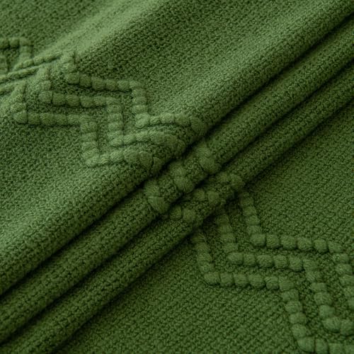 MIULEE Olive Green Knitted Throw Blanket for Couch Boho Textured Cozy Woven Blanket with Tassels for Sofa Chair Bed Living Room Spring Acrylic Wave Pattern 50"x60" - color: Olive Green, size: 50" x 60"